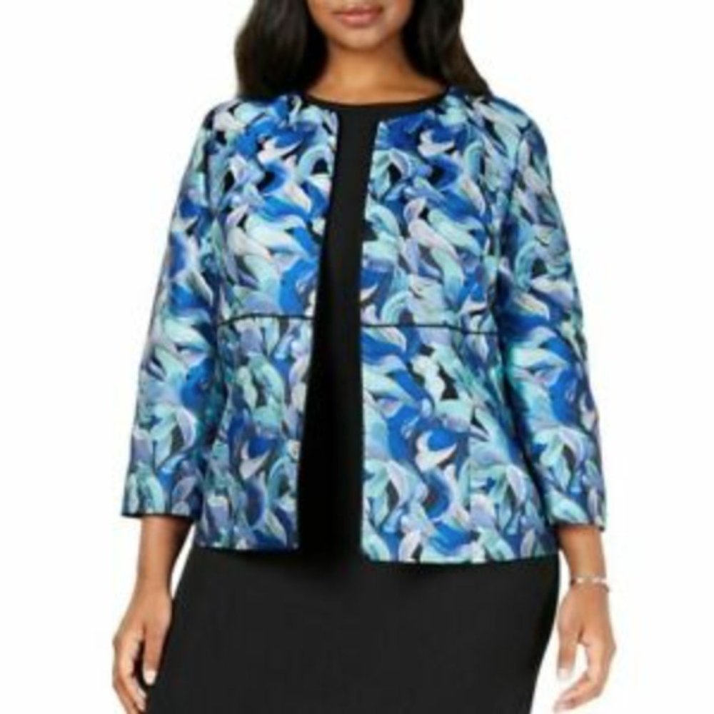 Kasper Womens Printed Jacquard Blue Floral Jacket 20W